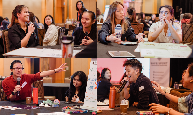 Female athletes speaking to wider groups